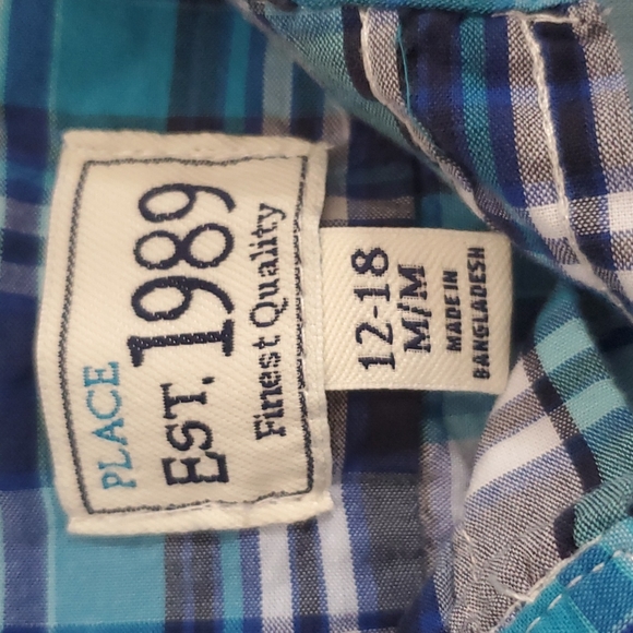 Children's Place Plaid Button Down Shirt  Blue Size 12-18 Months - Picture 4 of 9